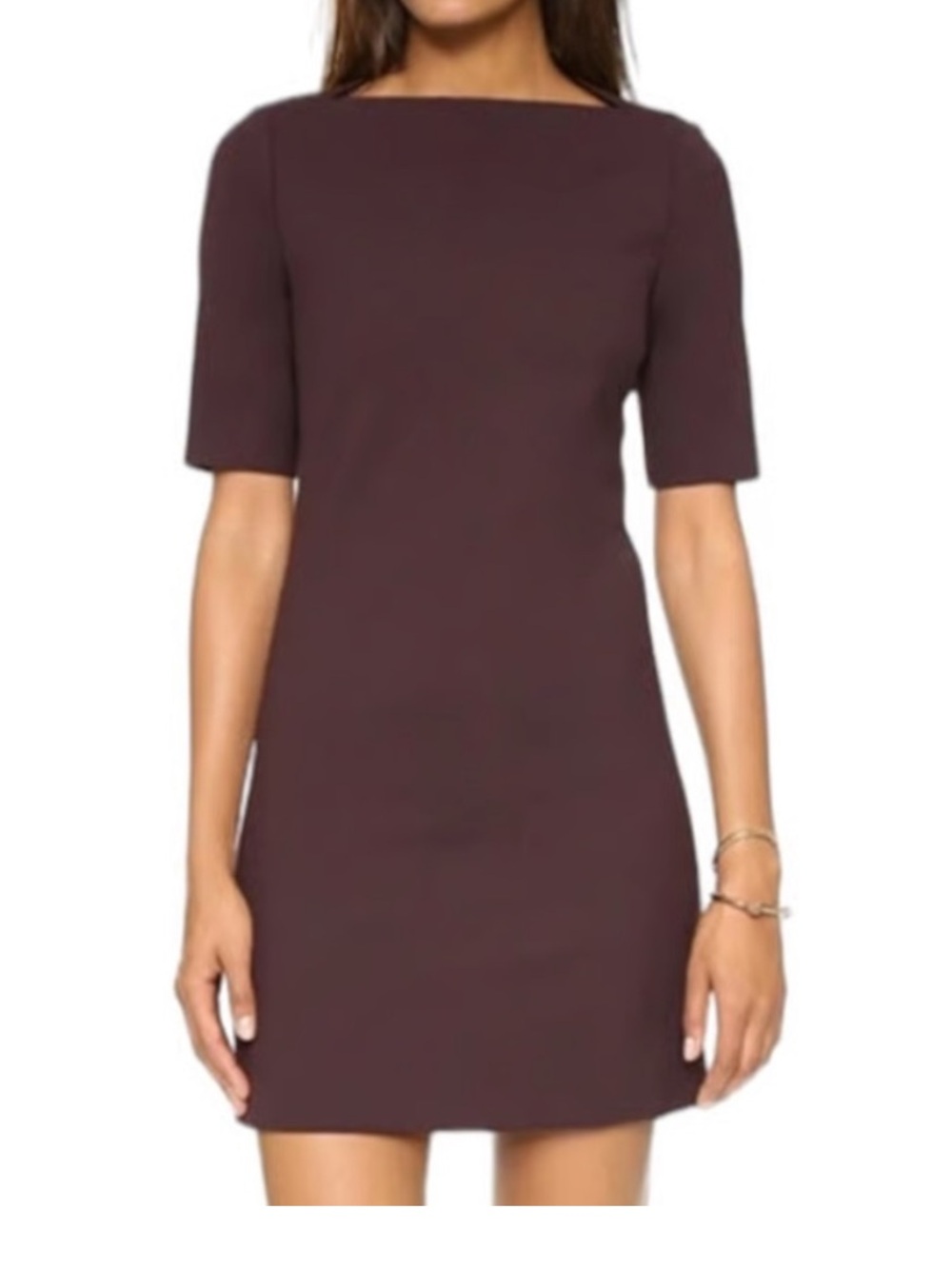 Theory Harkin wool Blend Women's Short Sleeve Boatneck Dress in Plum 2